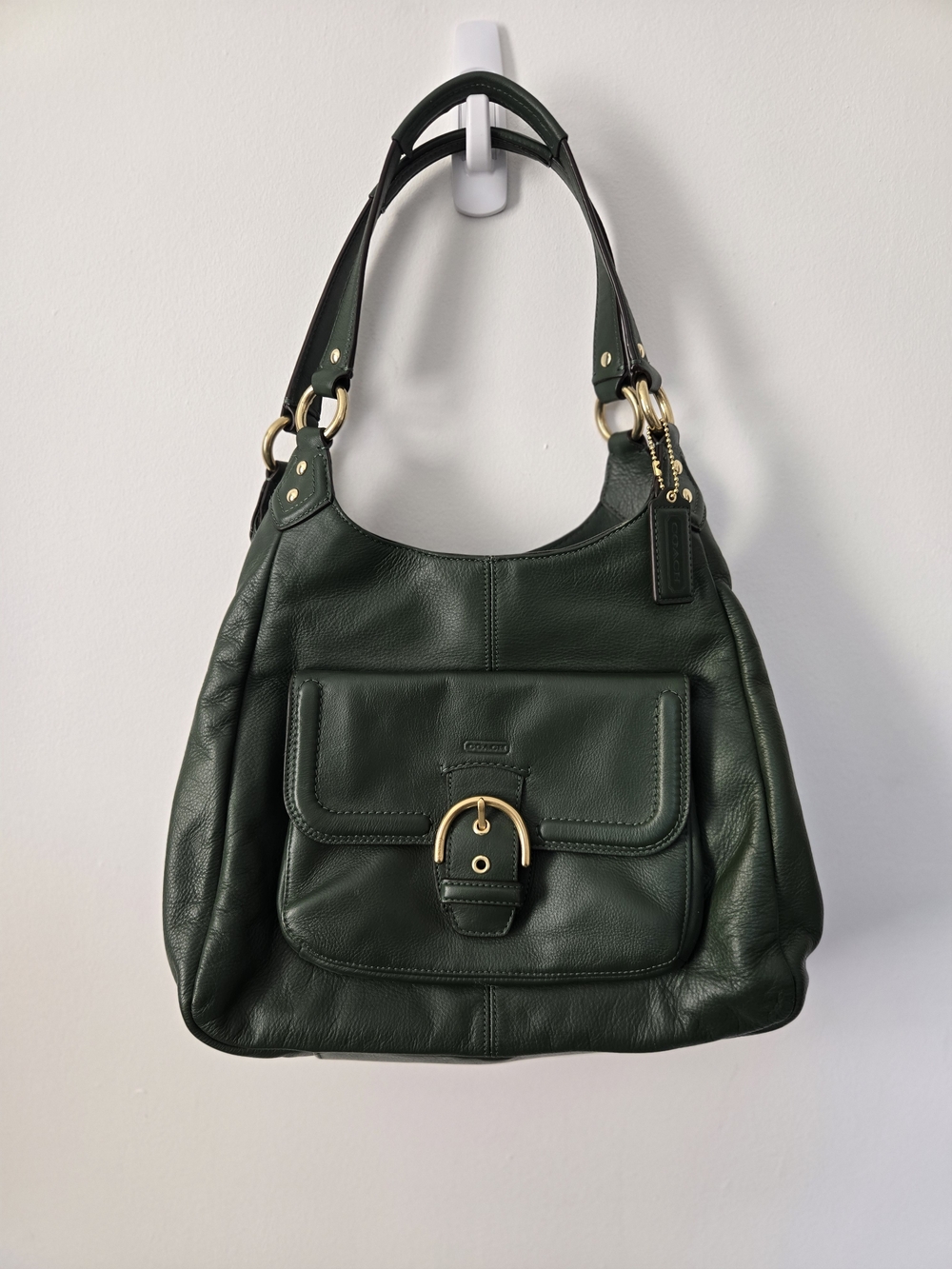Coach Campbell Green Leather Shoulder Buckle Bag